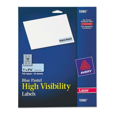 Avery Address Label, 1" Label W, 30 Labels per Sheet Pastel Blue 5980